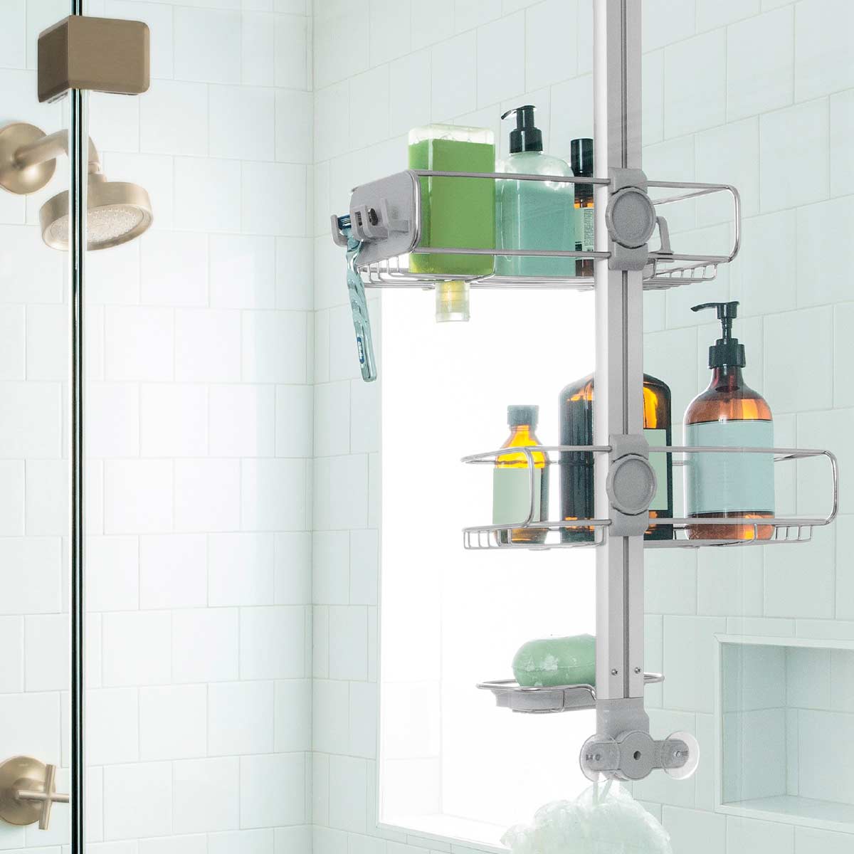 over door adjustable shower caddy - lifestyle back view