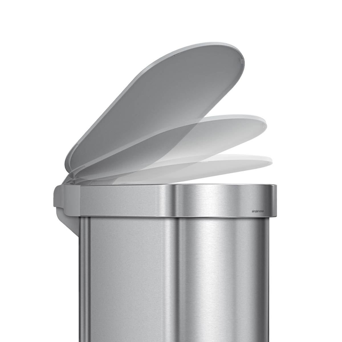 45L slim step can - brushed stainless steel with plastic lid - lid closing image