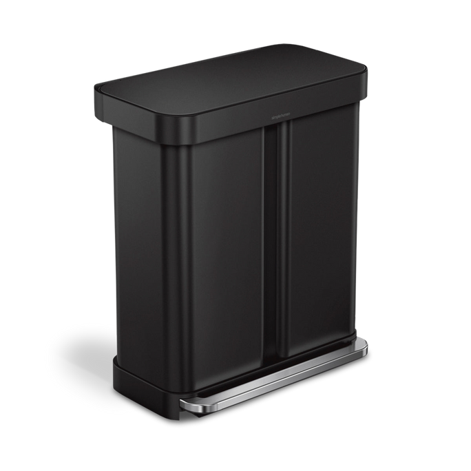 58 litre, rectangular dual compartment pedal bin with liner pocket