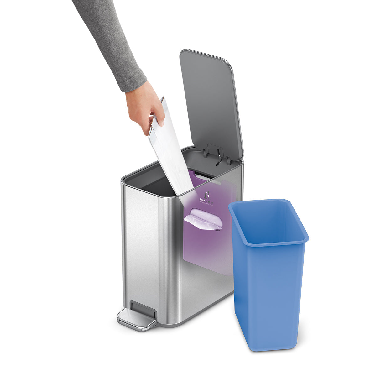 5L slim pedal bin, 2-pack