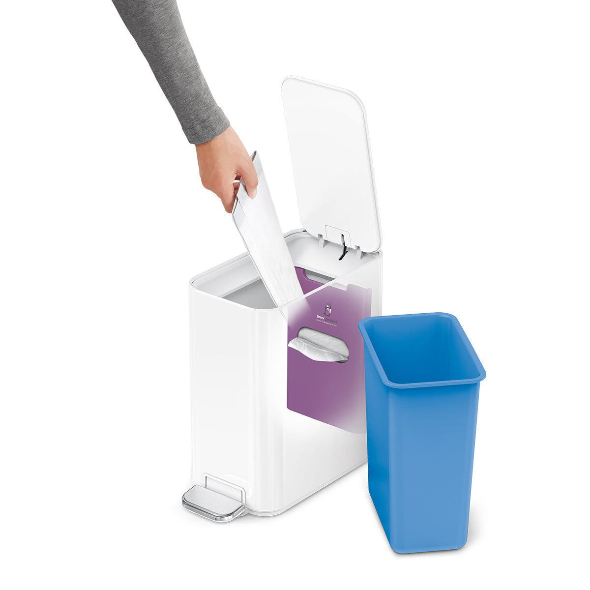 5L slim pedal bin, 2-pack