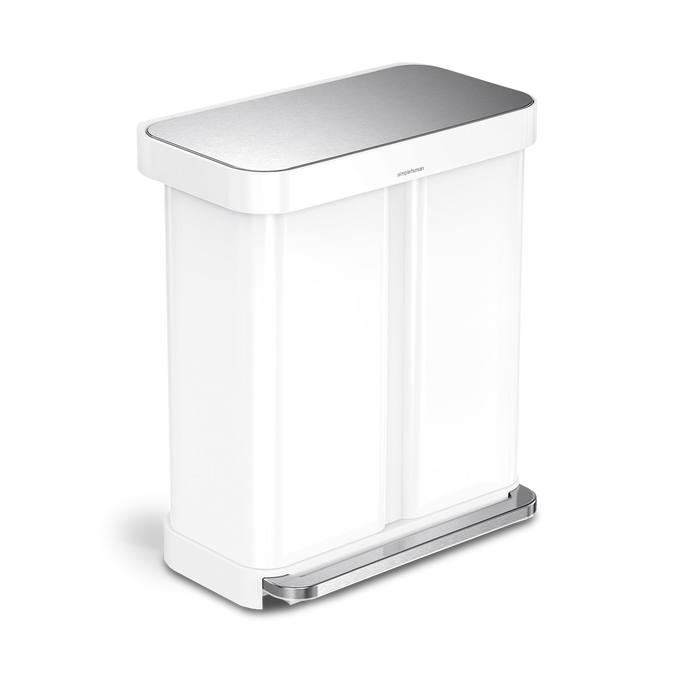 58 litre, rectangular dual compartment pedal bin with liner pocket